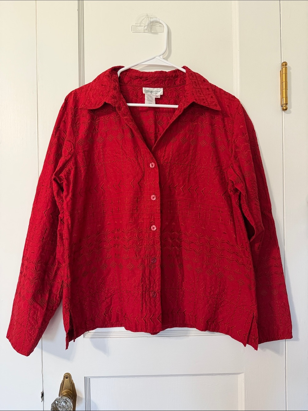 Coldwater Creek Red Textured Button-Front Shirt